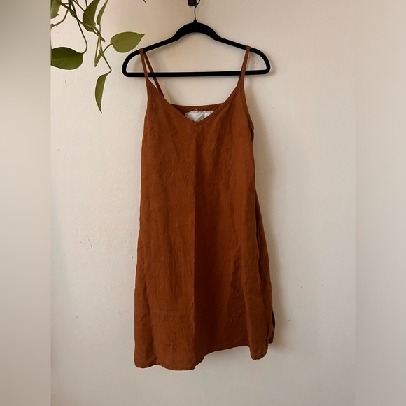 Not Perfect Linen Langley slip dress S/M toast - Picture 2 of 6